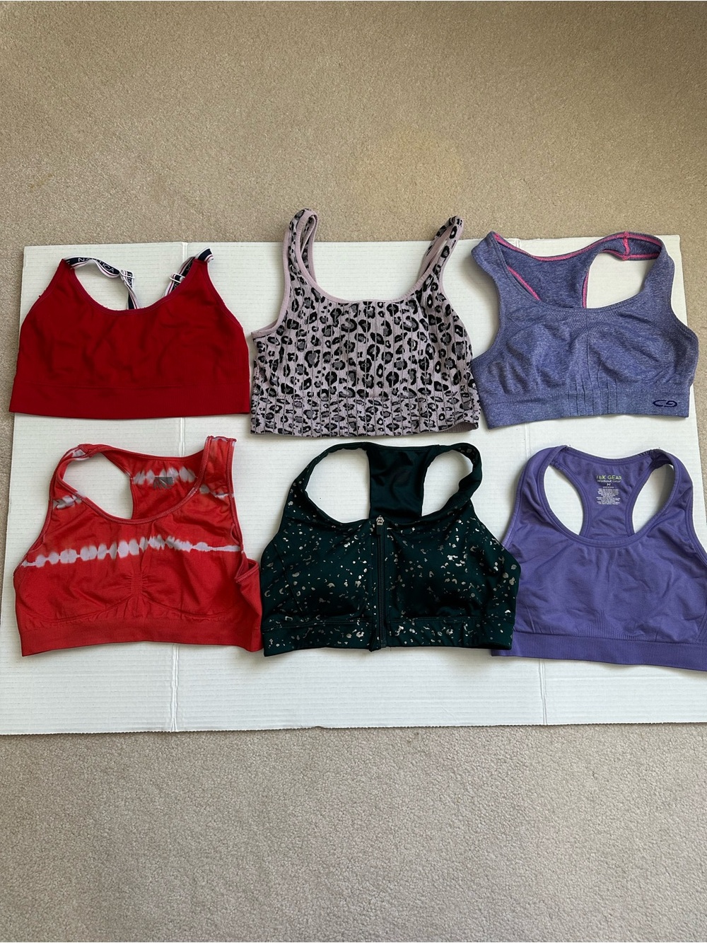 Mixed Sports Bras Bundle - Red, Lavender, Purple, Pink Leopard, Green, Tie-Dye